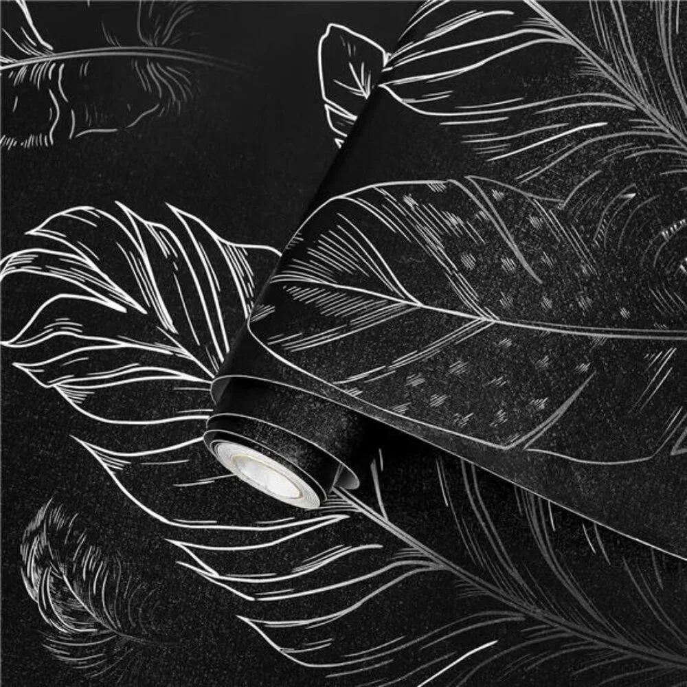 Black Peel and Stick Wallpaper Feather Removable Modern Vinyl Wall Paper
